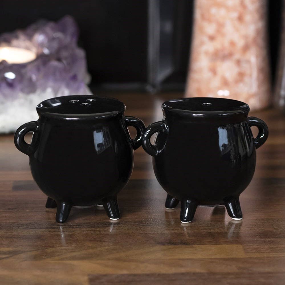Gothic Halloween Cauldron Cruet Salt and Pepper Set