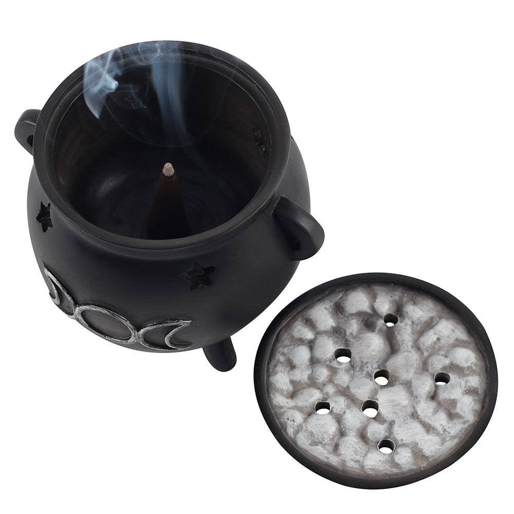 Gothic Triple Moon Cauldron Incense Cone Holder