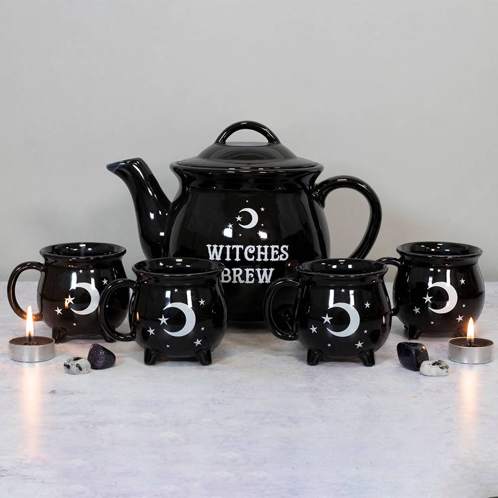 Witches Brew Ceramic Halloween Cauldron Tea Set