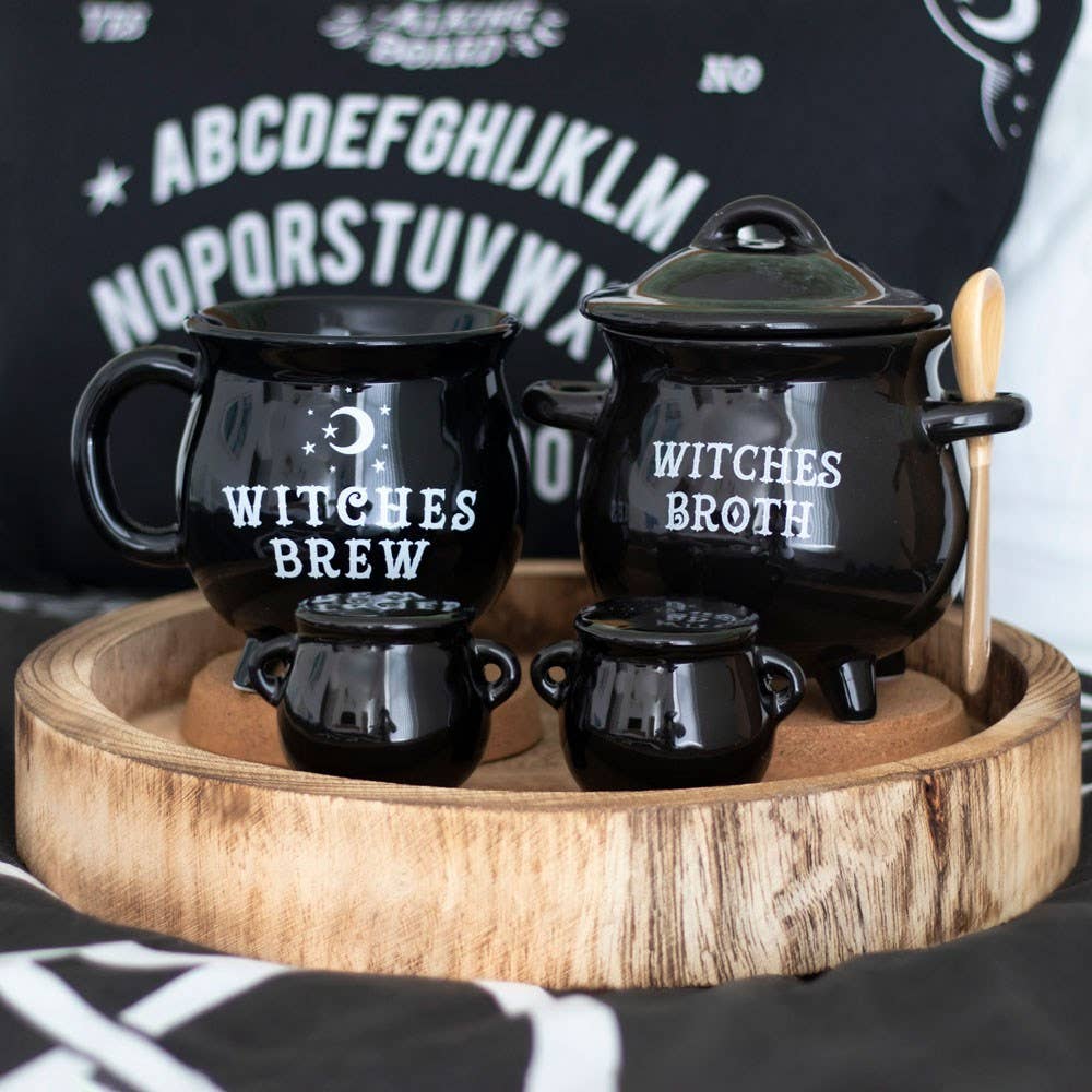 Gothic Halloween Cauldron Cruet Salt and Pepper Set