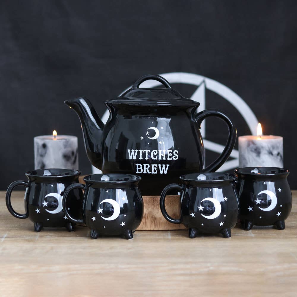 Witches Brew Ceramic Halloween Cauldron Tea Set