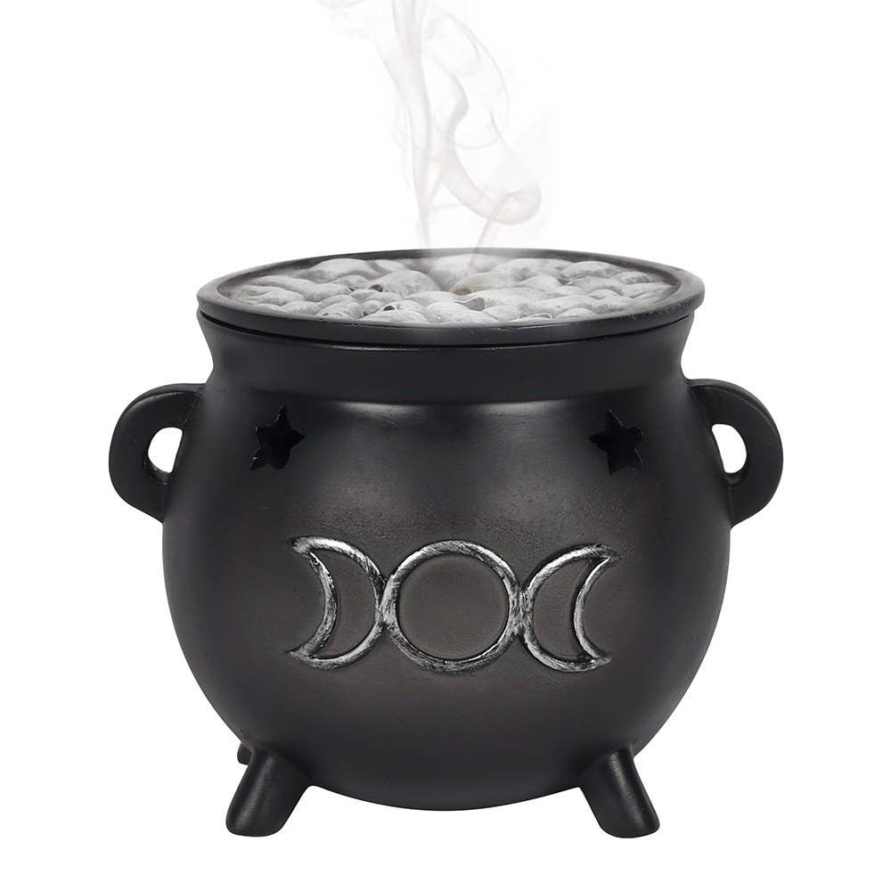 Gothic Triple Moon Cauldron Incense Cone Holder